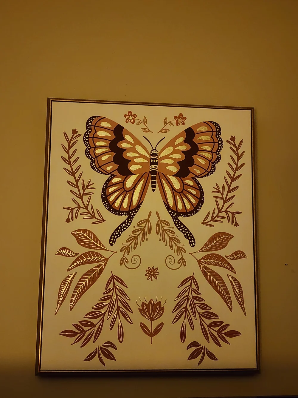 Framed Butterfly Floral Wall Art in Brown & Yellow